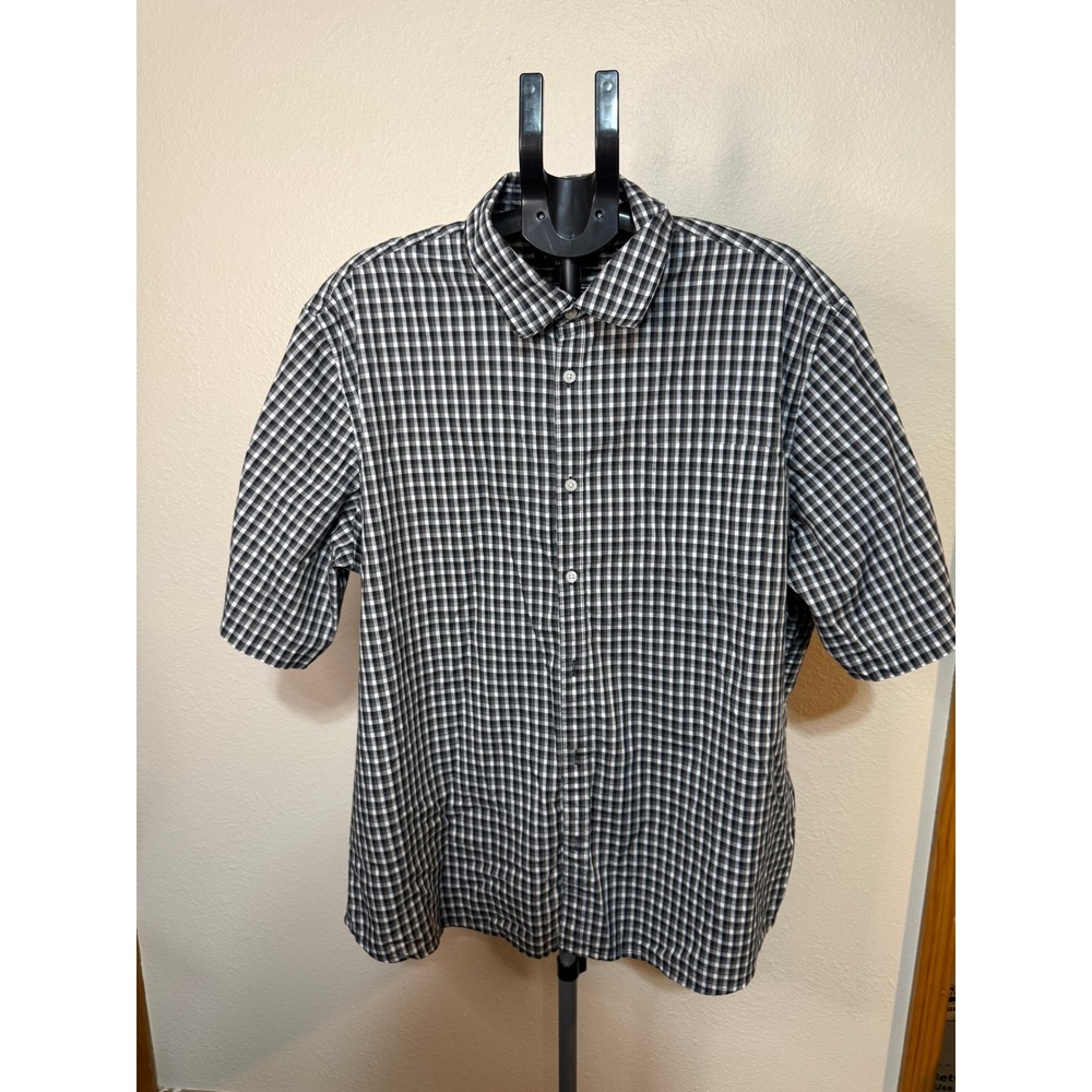 Claiborne Mens XXL Black White Gingham Short Sleeve Easy Care Button Down Shirt
